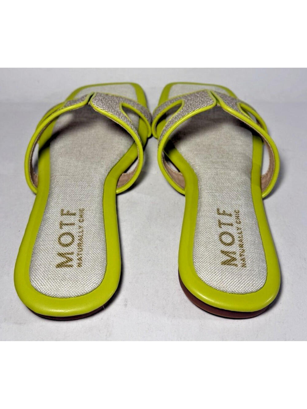 MOTF Naturally Chic Square Toe Flat Sandal Shoes Yellow/Lime - Picture 3 of 5
